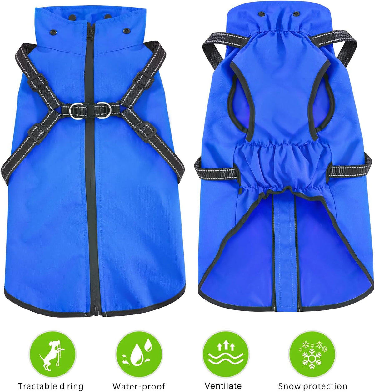 Dog Raincoat Waterproof Dog Hoodie Reflective Dog Raincoat Hooded - M / Blue - image 3