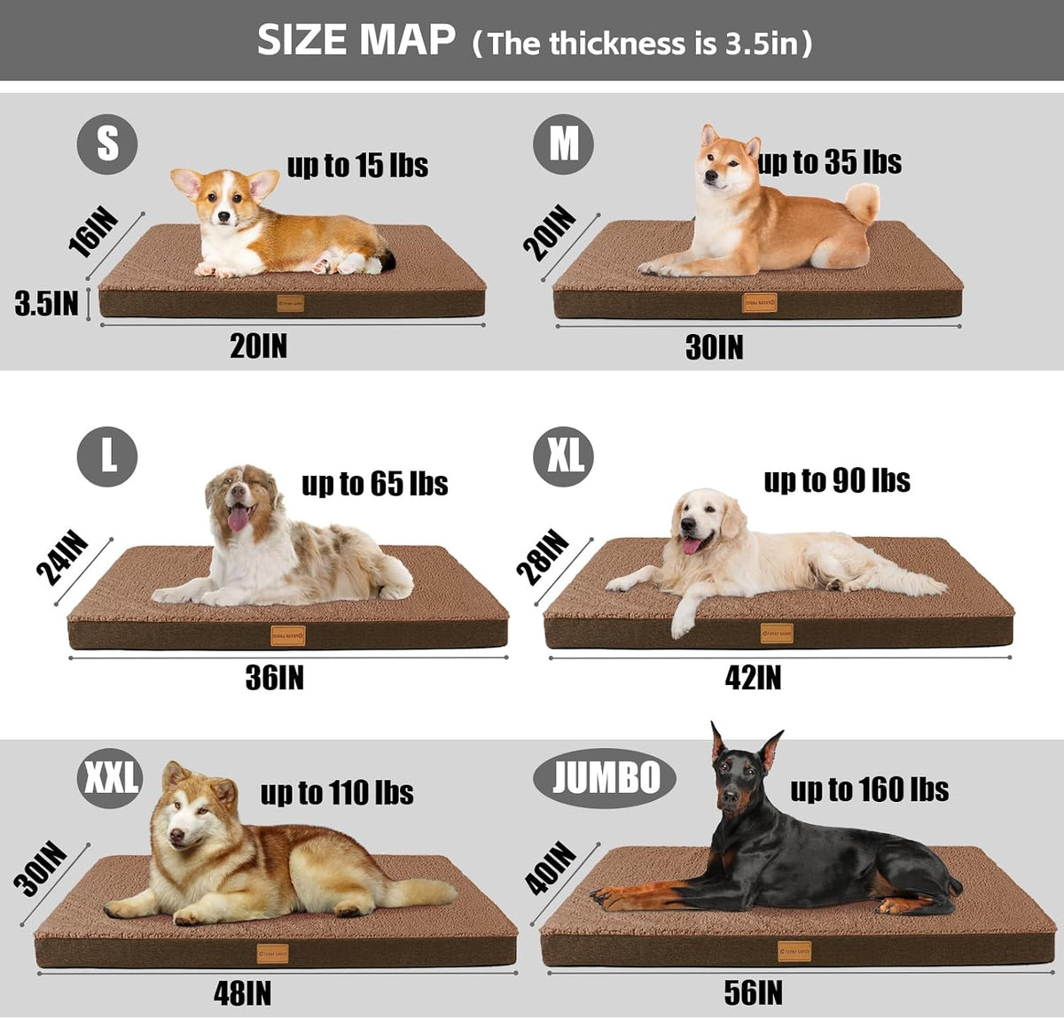 Patas Lague Orthopedic Large Dog Bed Washable Pet Sofa Mat 36''X24'' - 30"L x 20"W x 3.5"Th / Brown - image 4