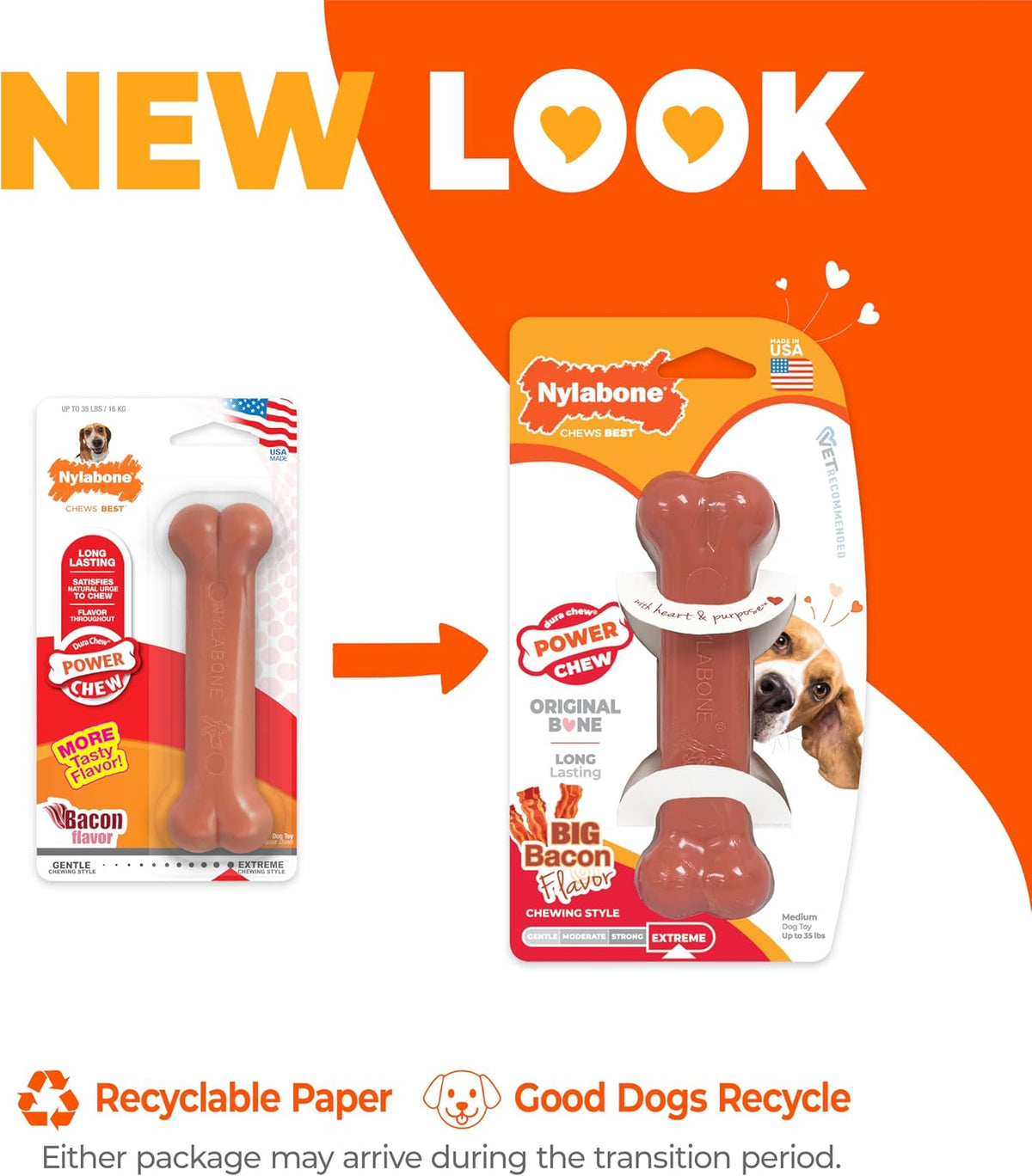 Nylabone Power Chew Original Bone Dog Chew Toys - Bacon / Medium - image 3