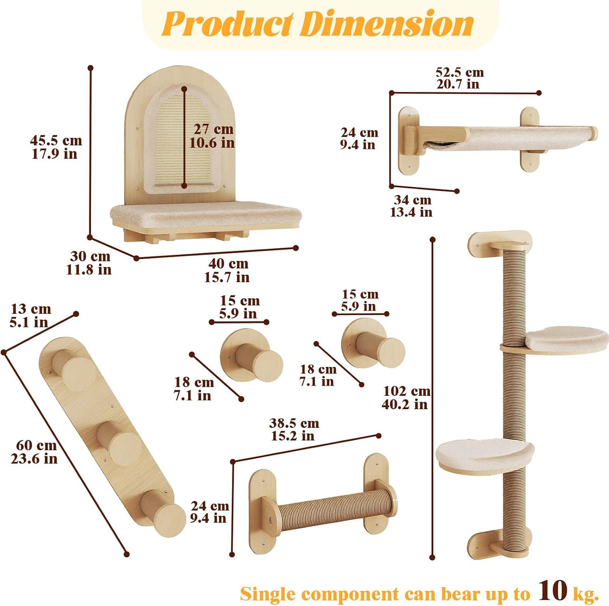 BYBYME 7 Pcs Wall-Mounted Cat Shelves - Set of 7 - image 3