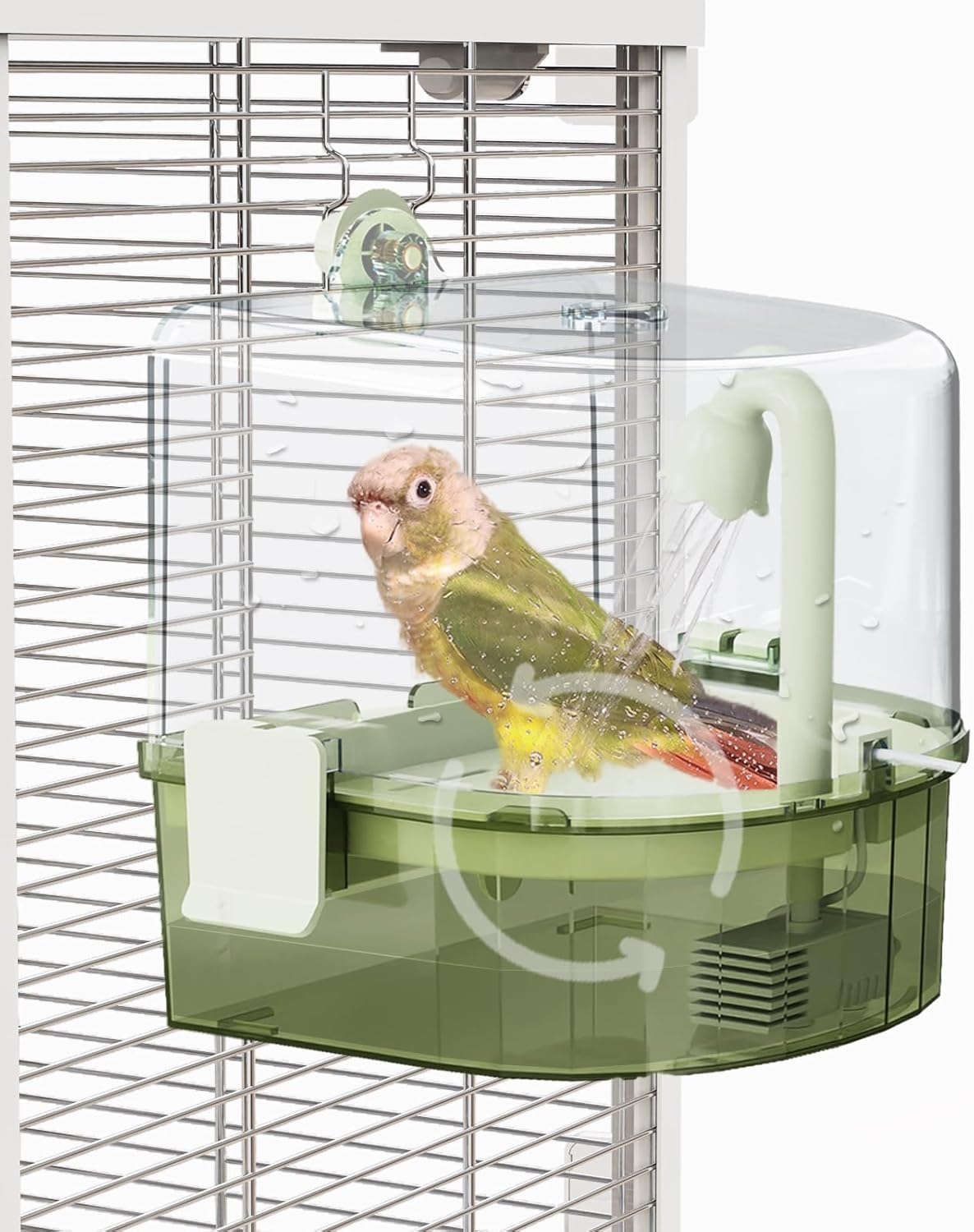 Water Circulation Bird Bath, Hanging Cage Shower Box – Essentials for Birds - Green