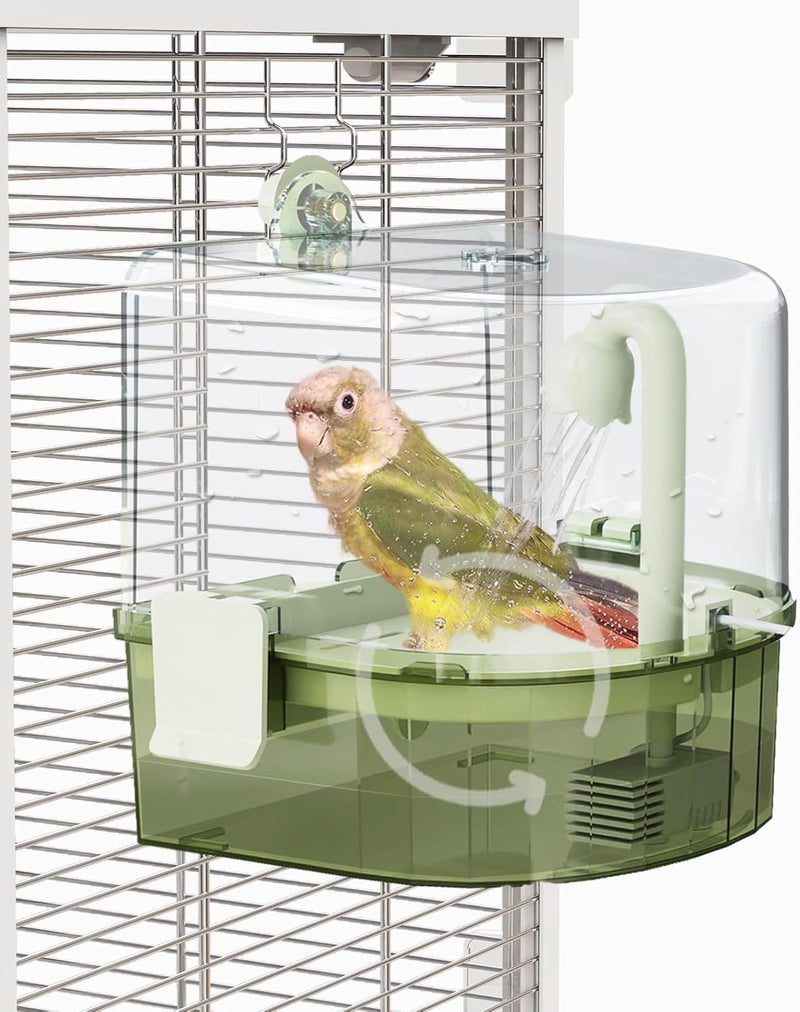 Water Circulation Bird Bath, Hanging Cage Shower Box – Essentials for Birds - Green