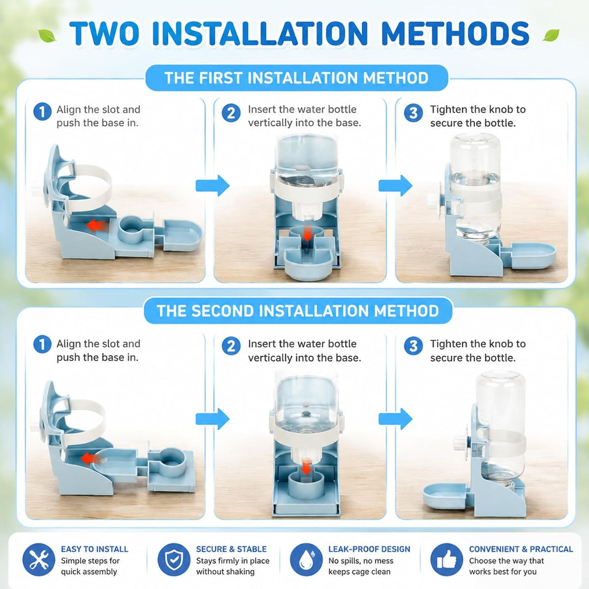 No-Mess Automatic Bird Feeder, Parakeet Cage Accessories – Essentials for Birds - White Feeder + Blue Drinking Bottle - image 4