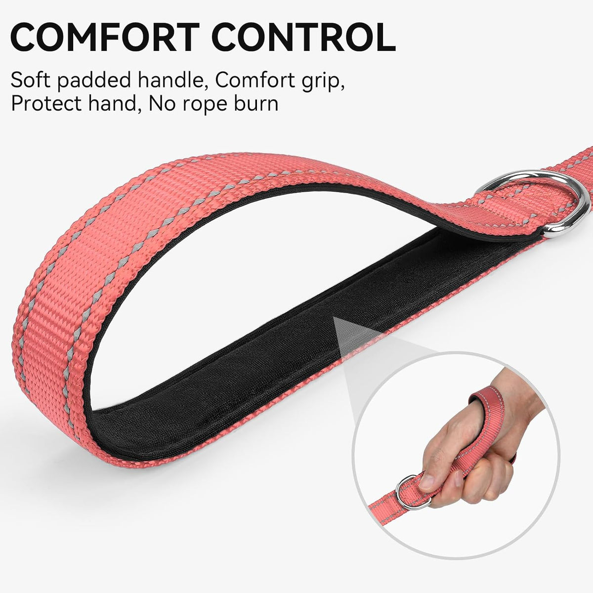 Joytale Reflective Dog Leash for Medium & Large Dogs - 4 ft Narrow / Neon Pink - image 2