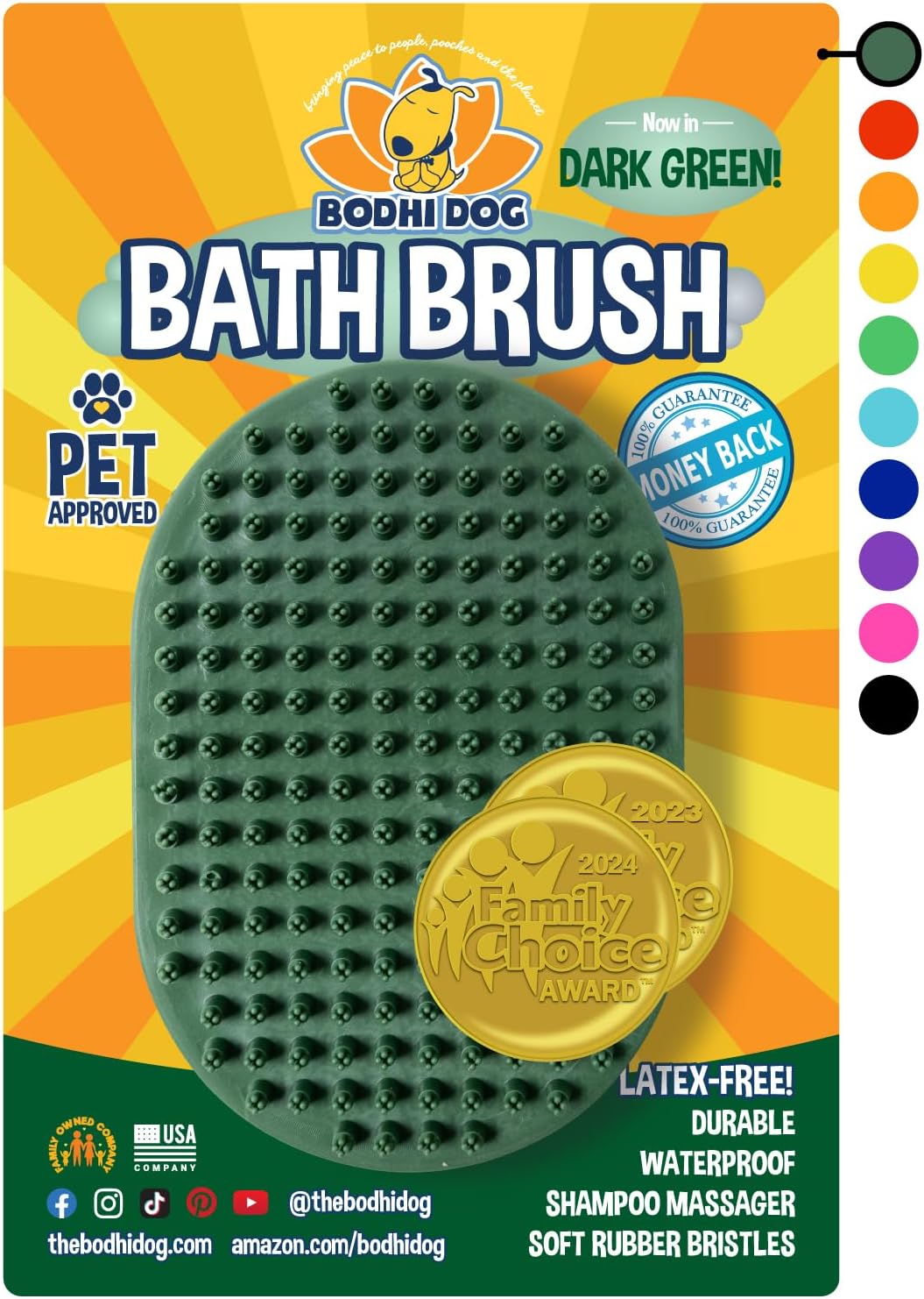 Bodhi Dog Shampoo Brush - Pet Grooming & Bath Supplies for Dogs and Cats - Bath Brush for Long - 1 Pack / Dark Green