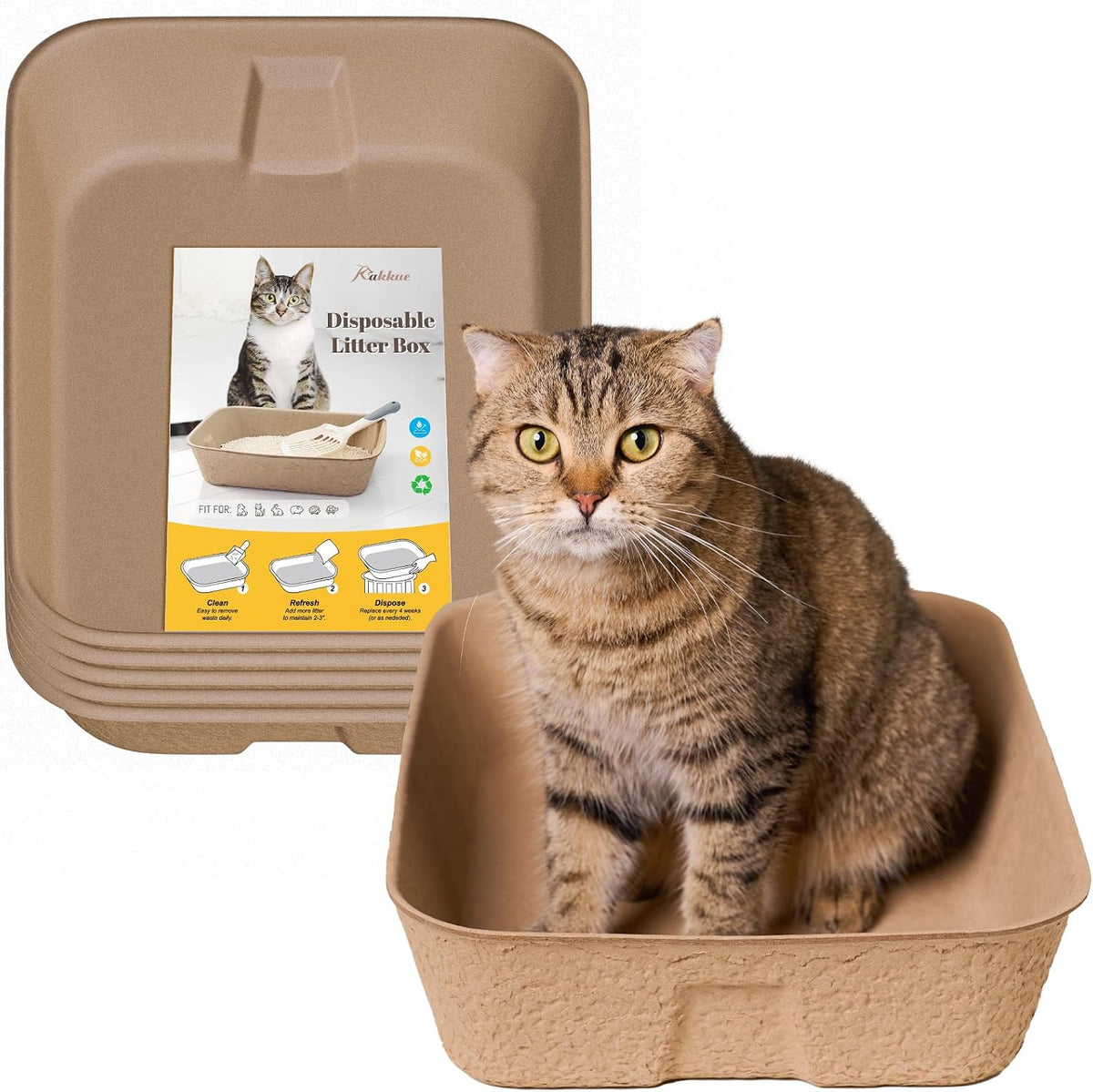 4 Pack Disposable Cat Litter Boxes - 6 Piece Set