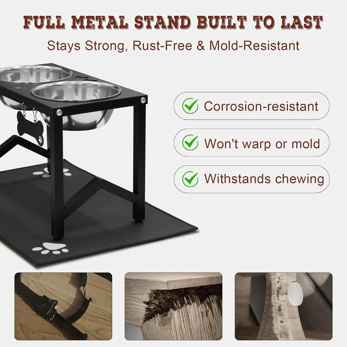 Elevated Dog Bowls, Metal Raised Dog Bowl Stand with 2 Thick 58oz Stainless Steel Food Bowls - Black-58oz x 2 / Height: 11.8" - image 4