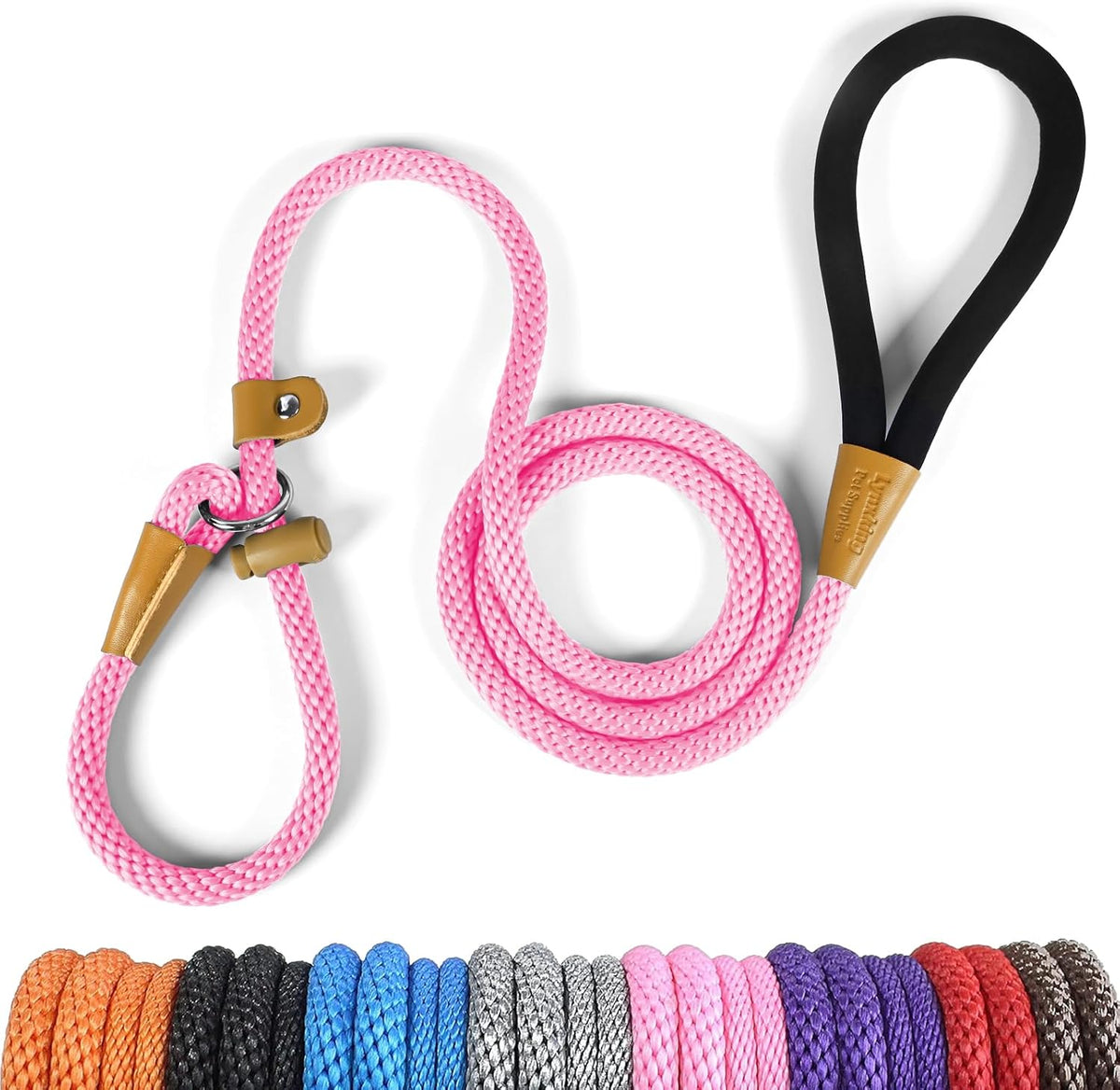 Dog Leash Slip Lead Braided Rope Pet Training Loop Leashes 5ft 6ft 8ft – Essentials for Dogs - Pink / Slip Lead-1/2in x 5ft Large