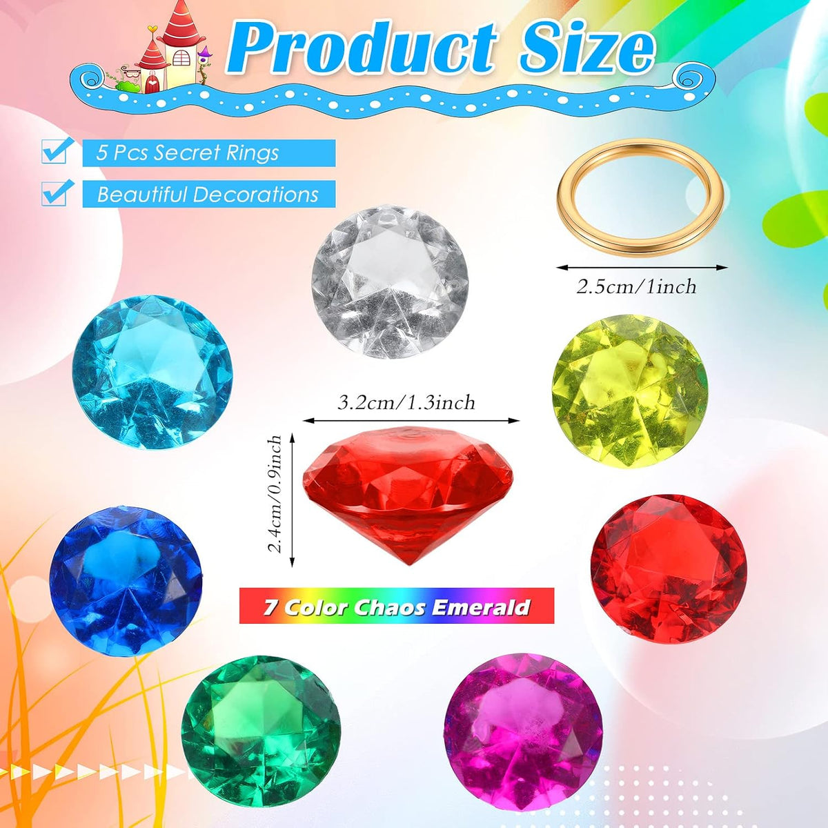 ZCYSRLQIN acrylic gems and gold rings set with seven colored gems and a gauze bag - view 4