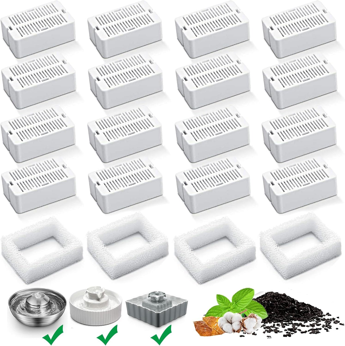 Cat Water Fountain Replacement Filter - 16 Filters & 4 Sponges