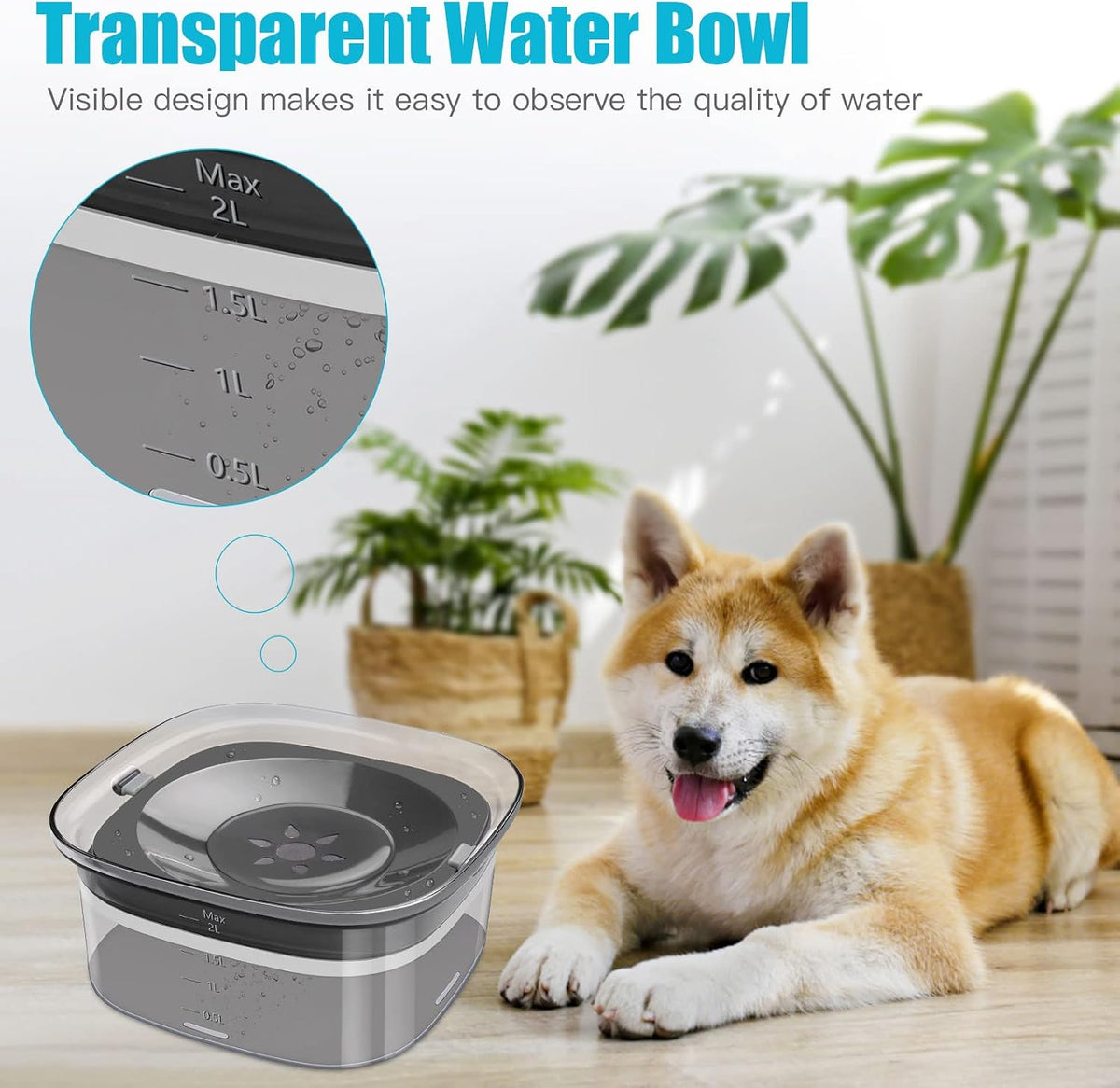 UPSKY 4L Dog Water Bowl No Spill Large Capacity Slow Drinking Water - 2 L / C-Black - image 4
