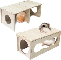 Wooden Hamsters 2-Chamber Hideout-Tunnel Multi Chamber Exploring Toy - M+M