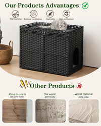 Cat Litter Box Enclosure, Extra Large Hidden PE Rattan Natural – Essentials for Cats - Black - image 3
