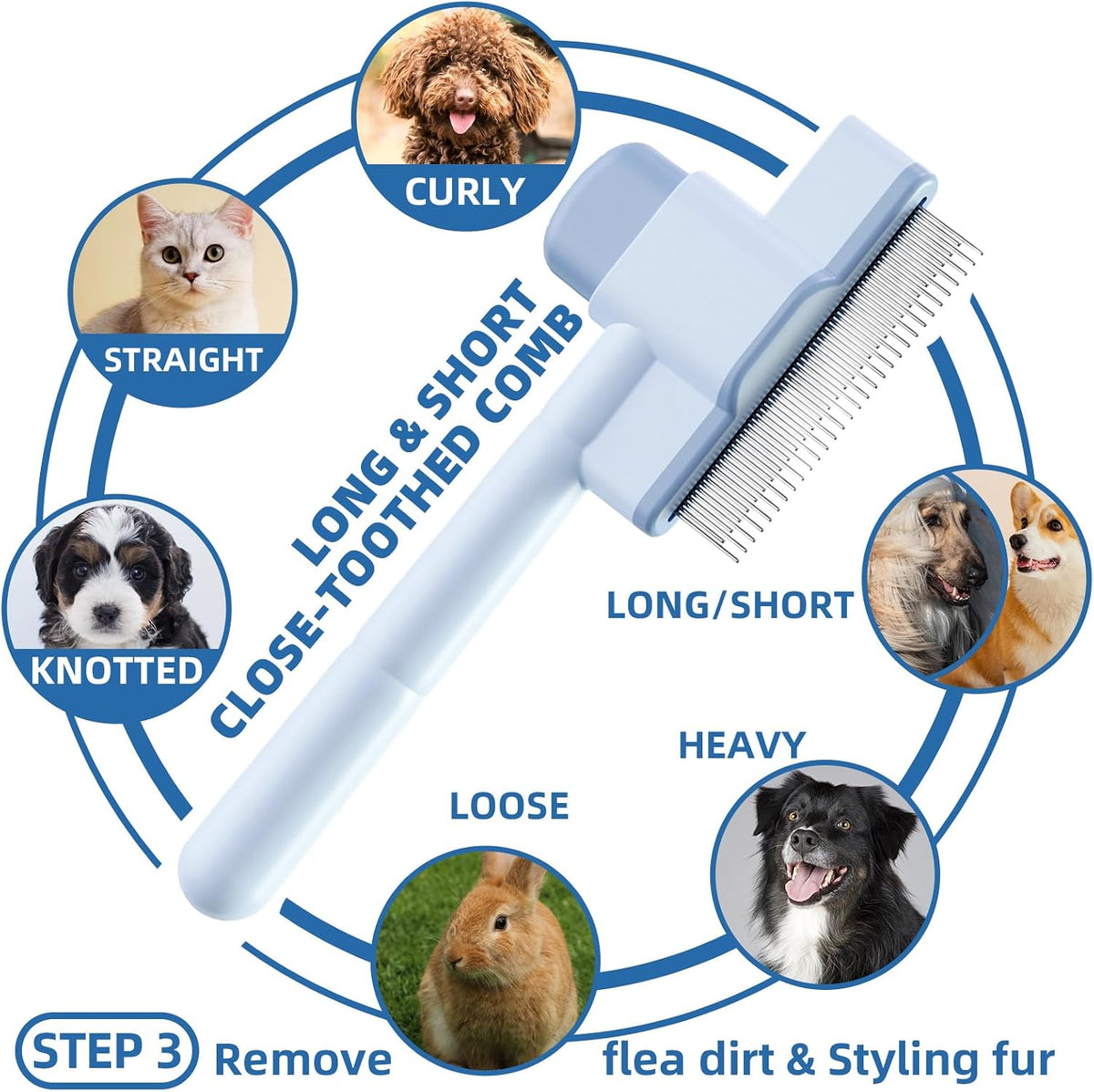 Pet Grooming Kit, Slicker Brush - A-Blue - image 4