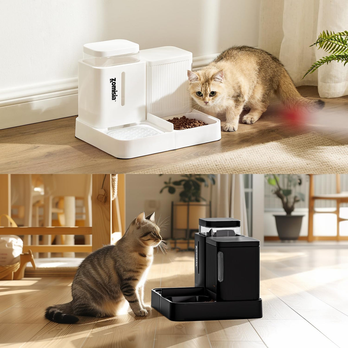 Automatic Cat Feeder, Gravity Cat Food Dispenser - 0.8 Gallon x 2 / Black - image 3