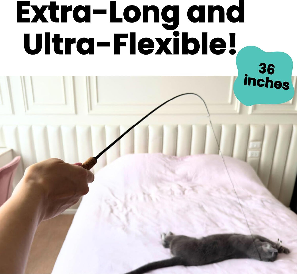 Forever Stick Unbreakable Cat Wand Toy, Durable Feather Teaser – Essentials for Cats - Forever Stick and Extra Toys and Strings - image 3
