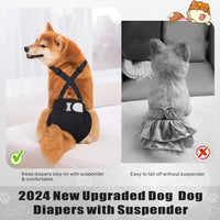 Idepet Female Dog Diapers with Suspender Detachable - 3 Pcs Black / M - image 3