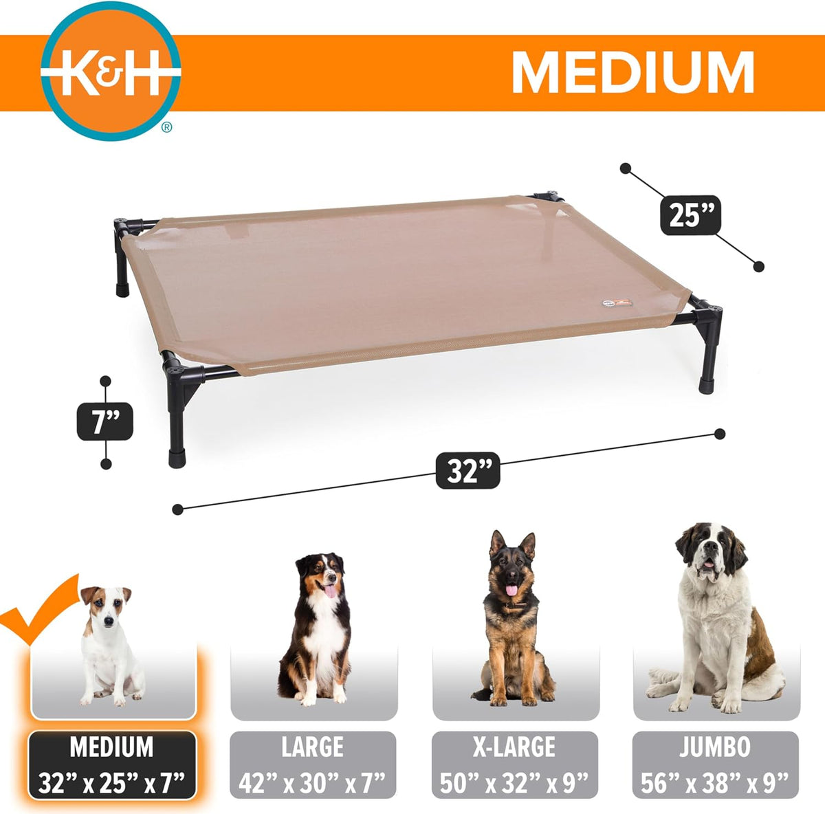K&H Outdoor Elevated Dog Bed for Small & Medium Pets, Tan - Tan Mesh / Medium 32"L x 25"W - image 2
