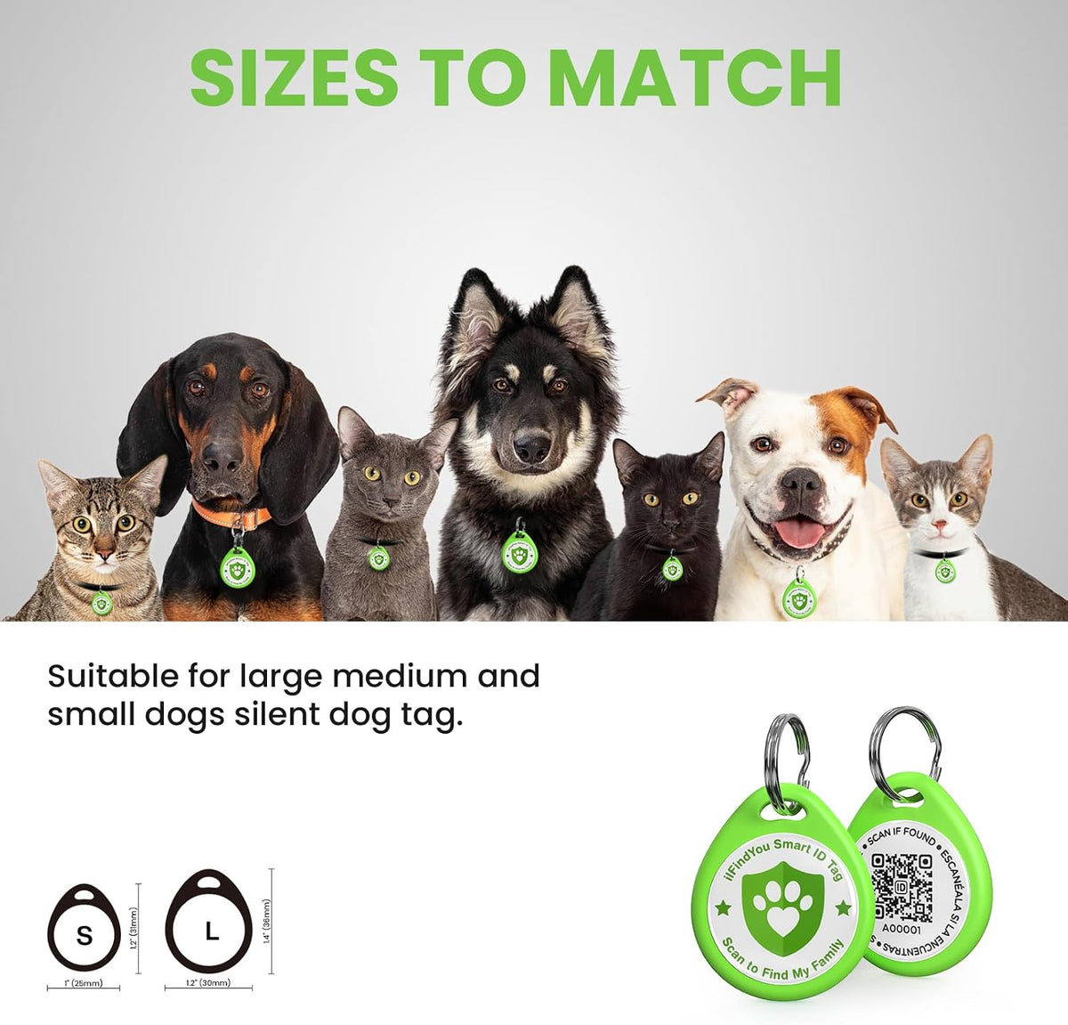 QR Code Cat Tags Personalized Small, Real-time Alerts, Pink – Essentials for Cats - 1 Pack Green / Small-1"*1.2'' - image 3