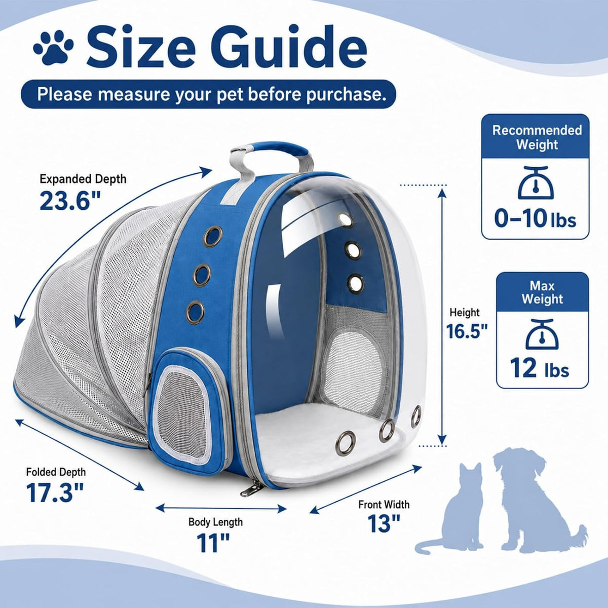 Expandable Cat Carrier Backpack with Bubble Window - Blue - image 2