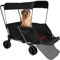 REDCAMP Folding Dog Wagon Cart with Removable Canopy Heavy Duty, 220L Large Collapsible Utility Cart Dog Stroller with Tailgate for Sports Shopping Pet, Black