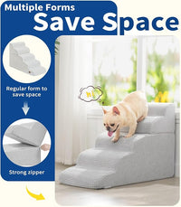 Dog Step for Bed, Dog Stair 5-Step 35D Pet Stair 22.8" H for High Bed or Sofa Non-Slip Balanced Pet Step Indoor, Light Grey