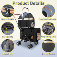 Double Pet Stroller for 2 Dogs or Cats, Folding Dog Stroller with 2 Detachable Carrier Bags, Safety Belt, 4 Lockable Wheels, Separate Compartments, for Multi-Pet Homes (Black)