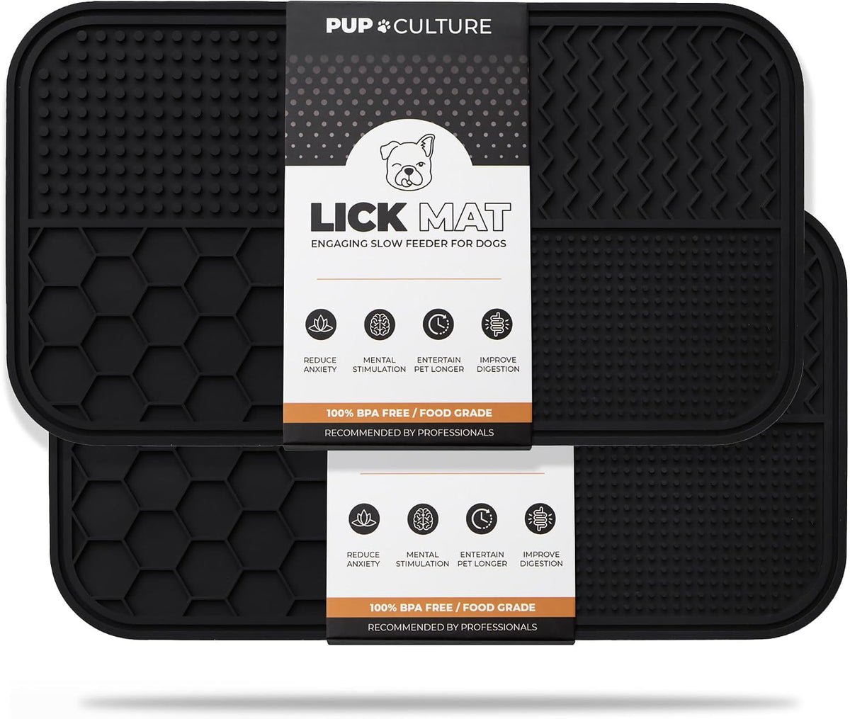 Dog Lick Mat for Dogs, Feeding Pad for Anxious Pets Plus 4 Different Puzzles for Mental Stimulation - 2 Pack / Black