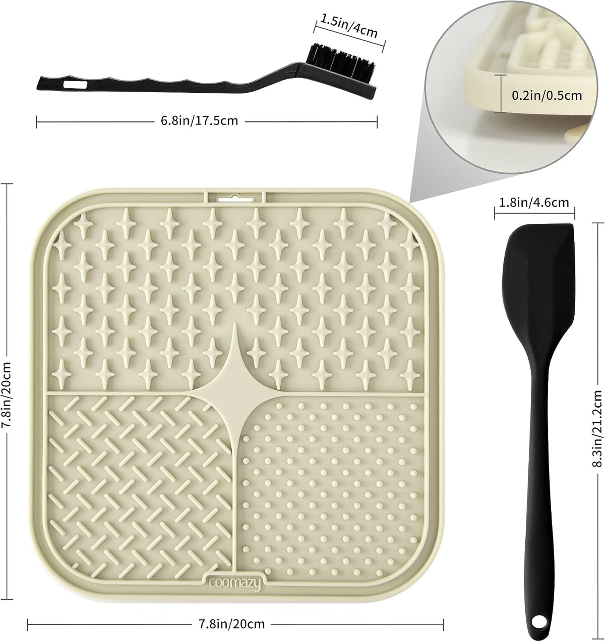 Coomazy Lick Mat for Dogs Cat Slow Feeder Lick Mat with Suction Cups - BEIGE+GRAY - image 2