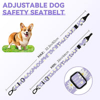 Pawaboo 2Pack Dog Seatbelt for Car, 3-in-1 Dog Car Seat Belt Bungee, Dogs Tether for Cars with Buckle & Hook Latch, Adjustable Reflective Dogs Cars Harness Leash with 360° Lockable Buckle,Light Purple