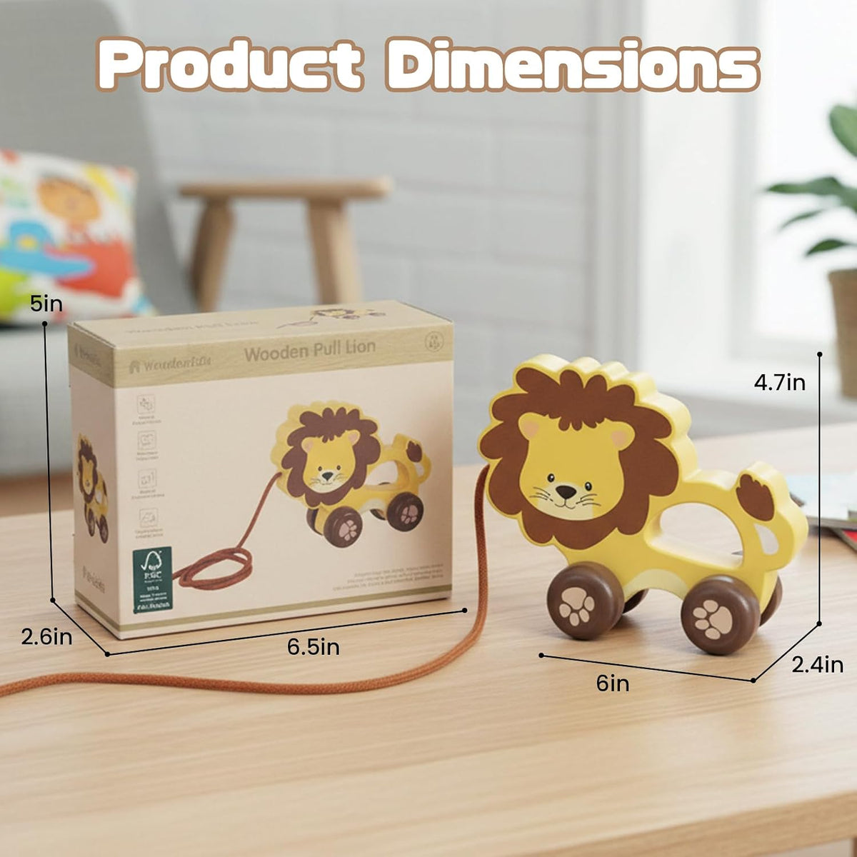 Baby Toys Car,Wooden Pull Along Toy for Toddlers 1 2 3 Year Olds – Fun for Kids & Family - Lion - image 4