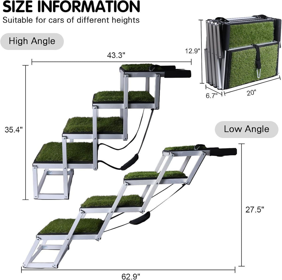 Folding Dog Stairs for Car, 16.9" Wide 4-Step Non-Slip Pet Steps – Essentials for Dogs - Green / 20In-4 Steps - image 2