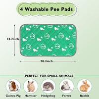 4 Pack Guinea Pig Bedding - Washable Guinea Pig Liners for C&C 2x1 Cage, Waterproof Reusable & Anti Slip Pee Pads Super Absorbent Mats for Small Animal Rabbit Hamster Rat (Green, 28 x 14 Inch)
