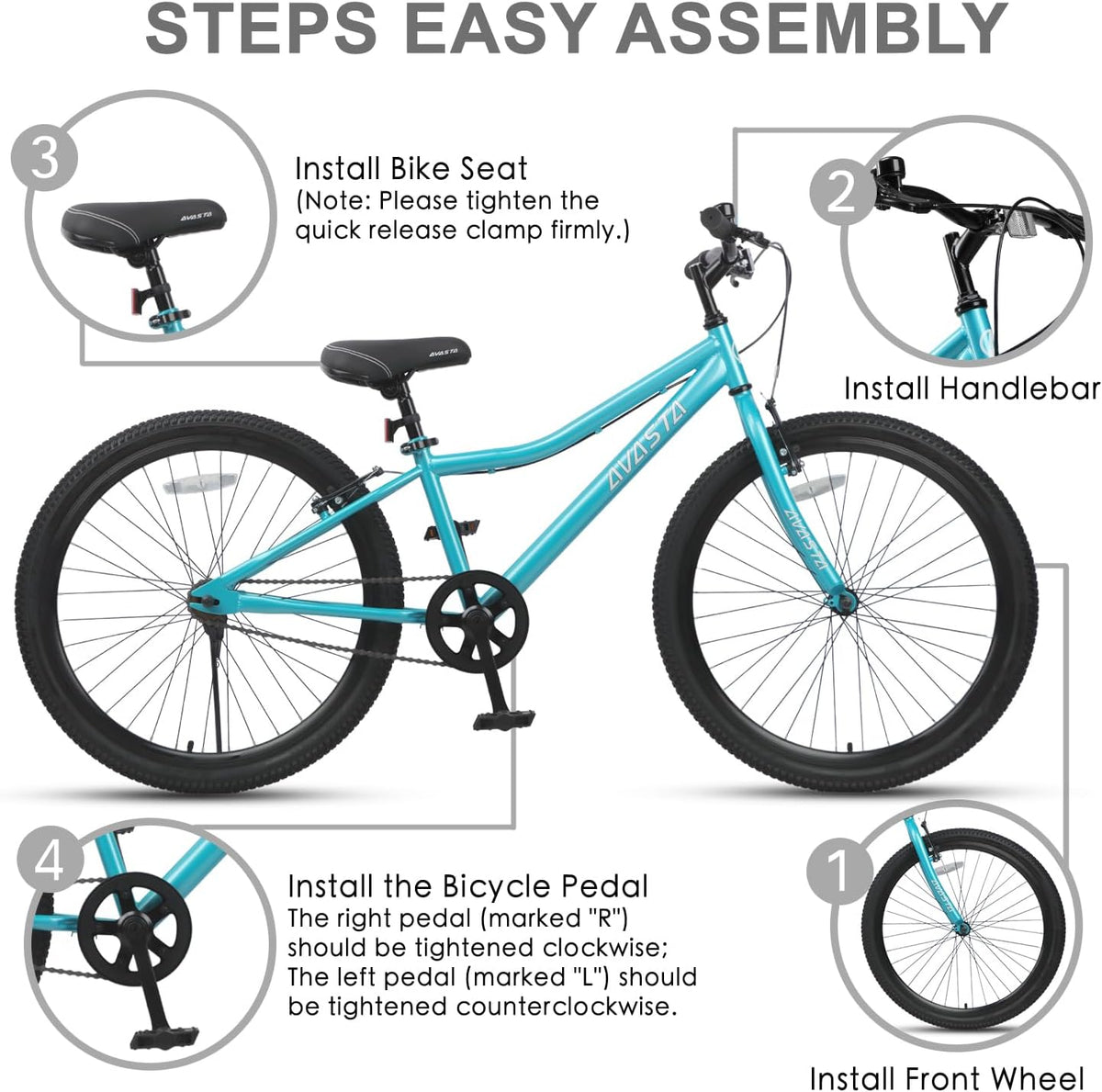 AVASTA Bilbo 18 20 24 Inch Kids Bike for Boys Girls Youth 5-14 Years - arctic / 24 Inch with Kickstand - image 3