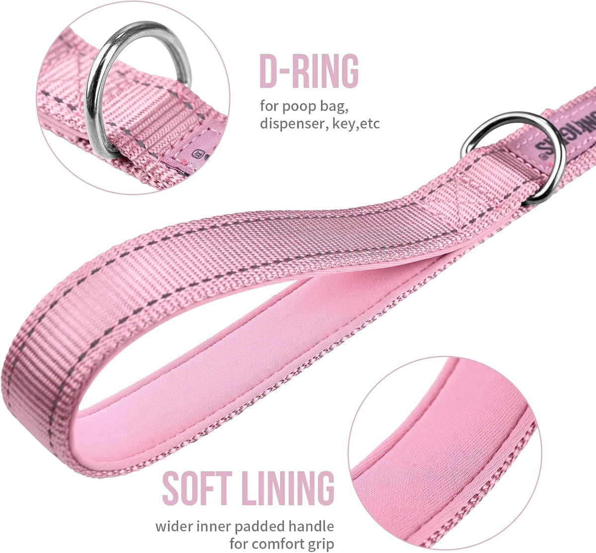 OneTigris No-Pull Dog Leash with Handle for Medium Large Dogs – Essentials for Dogs - Pink / 4FT - image 4