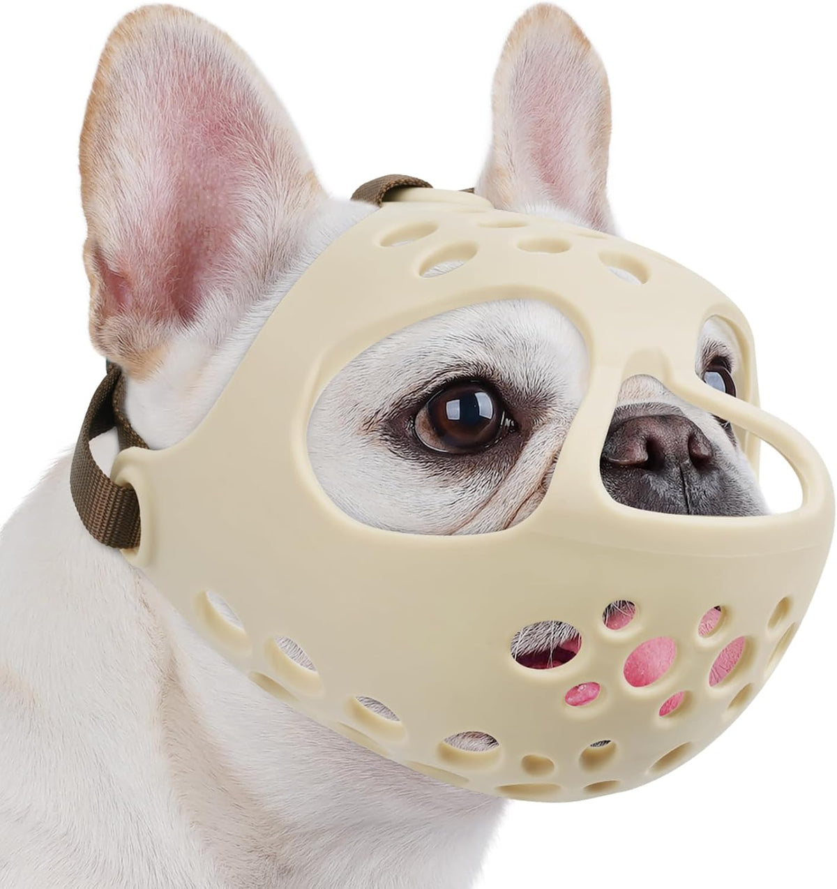 English Bulldog Muzzle, Soft Short Snout Dog Muzzle Stops Biting – Essentials for Dogs - Khaki / M（Head 15-16½"）