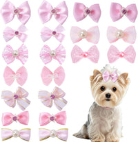 20PCS Cute Dog Hair Bows with Rubber Bands Handmade Mix Style - Pink / Lovely Pattern