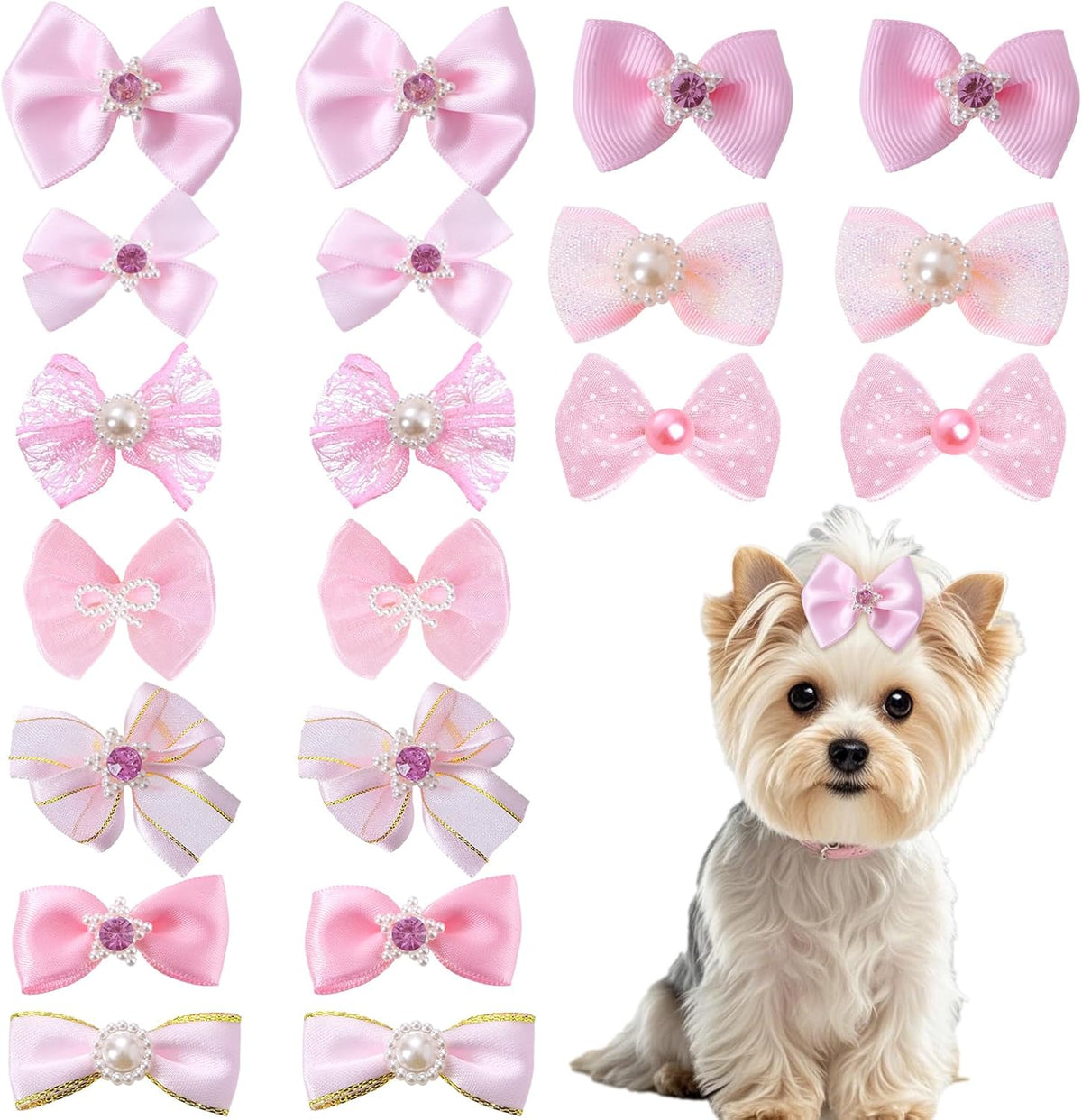20PCS Cute Dog Hair Bows with Rubber Bands Handmade Mix Style - Pink / Lovely Pattern