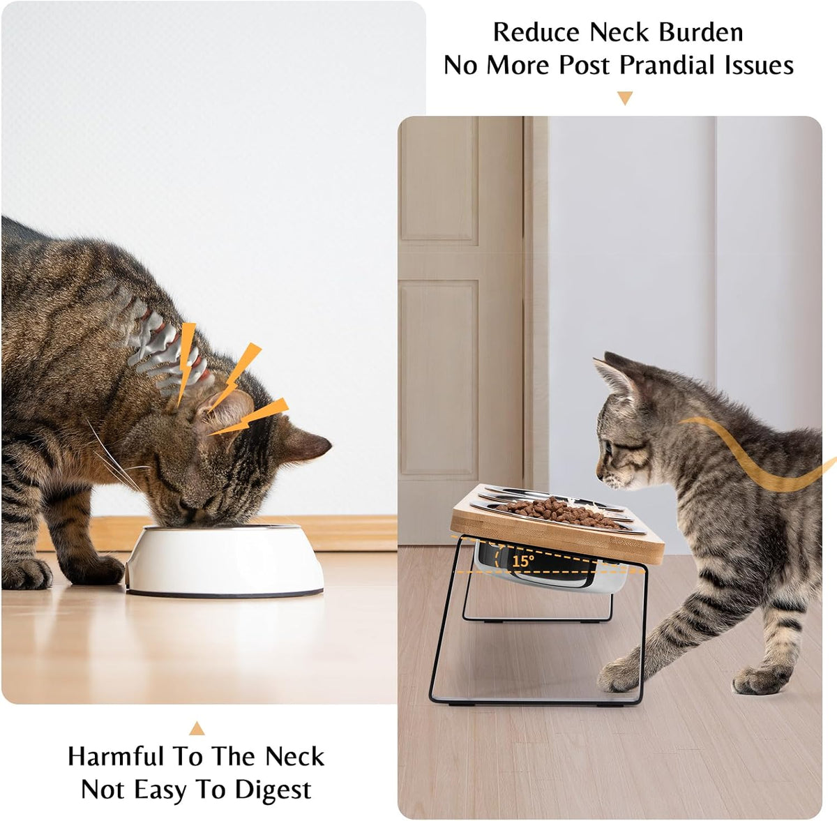 Elevated Cat Food Bowl for Indoor Cats - 3 Bowls / Wood Color - image 2