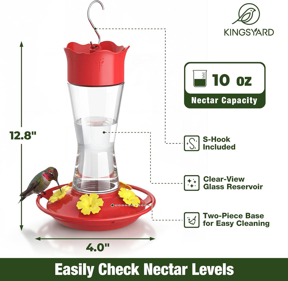 Kingsyard 2-Pack Glass Hummingbird Feeder for Outdoors Hanging - Clear / 2-Pack Feeder - image 2