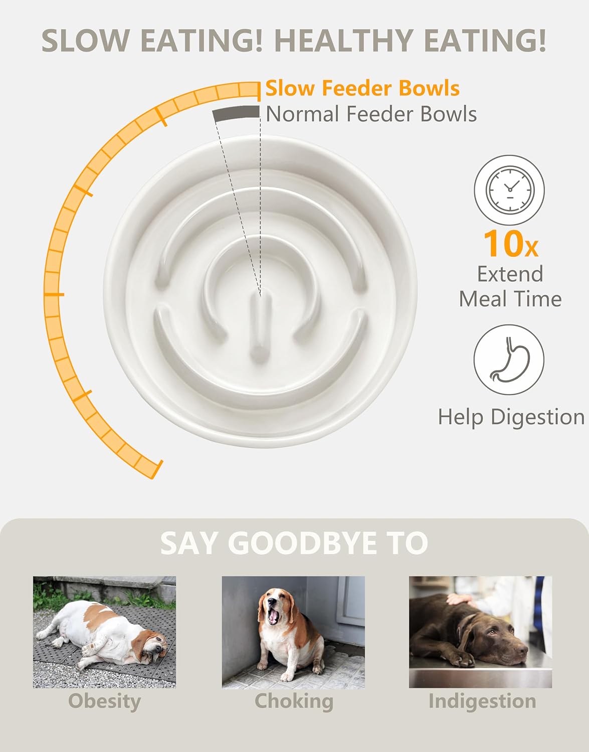 Ceramic Slow Feeder Dog Bowls - White + Stand / 8 Inches - image 3