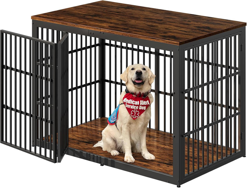 Lyromix 54" Dog Crate Furniture with Foldable Door - Rustic Brown / 53.8"L x 31.9"W x 37.2"H