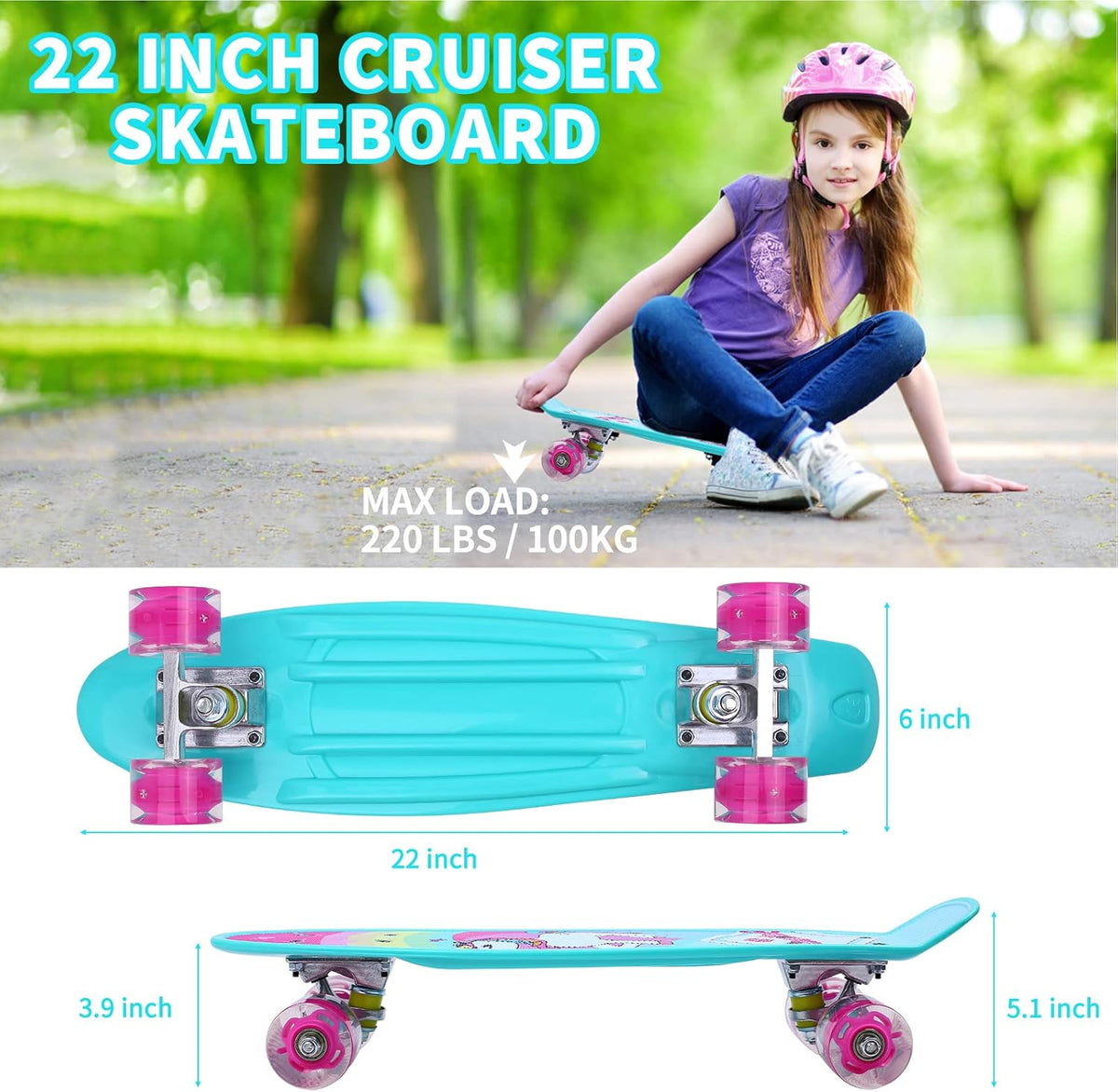 Skateboards, 22" Complete Skateboard - Blue Unicorn - image 4
