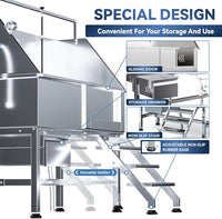 Professional 46" Dog Washing Station, Stainless Steel Dog Bathing Station, Height Adjustable Dog Wash Station, Storage Drawer, Upgrade Parts, Home, Commercial (Right Step)