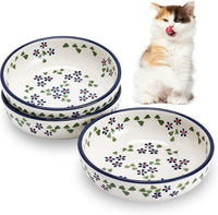 Ceramic Cat Bowls, Howise Pet Bowl Cat Dishes for Food and Water - Floral Blue