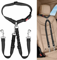 Lukovee Double Dog Car Seat Belt, No Tangle Headrest Restraint – Essentials for Dogs - Black-Detachable / 1 Pack-Detachable