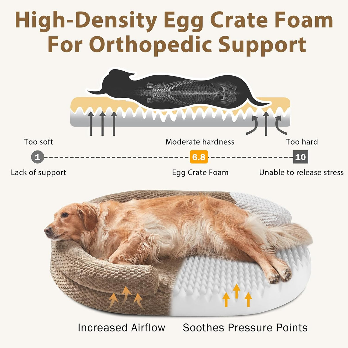 JOEJOY XL Orthopedic Dog Beds Large Sized Dog - Brown / XL(42"x 32"x 7") - image 2