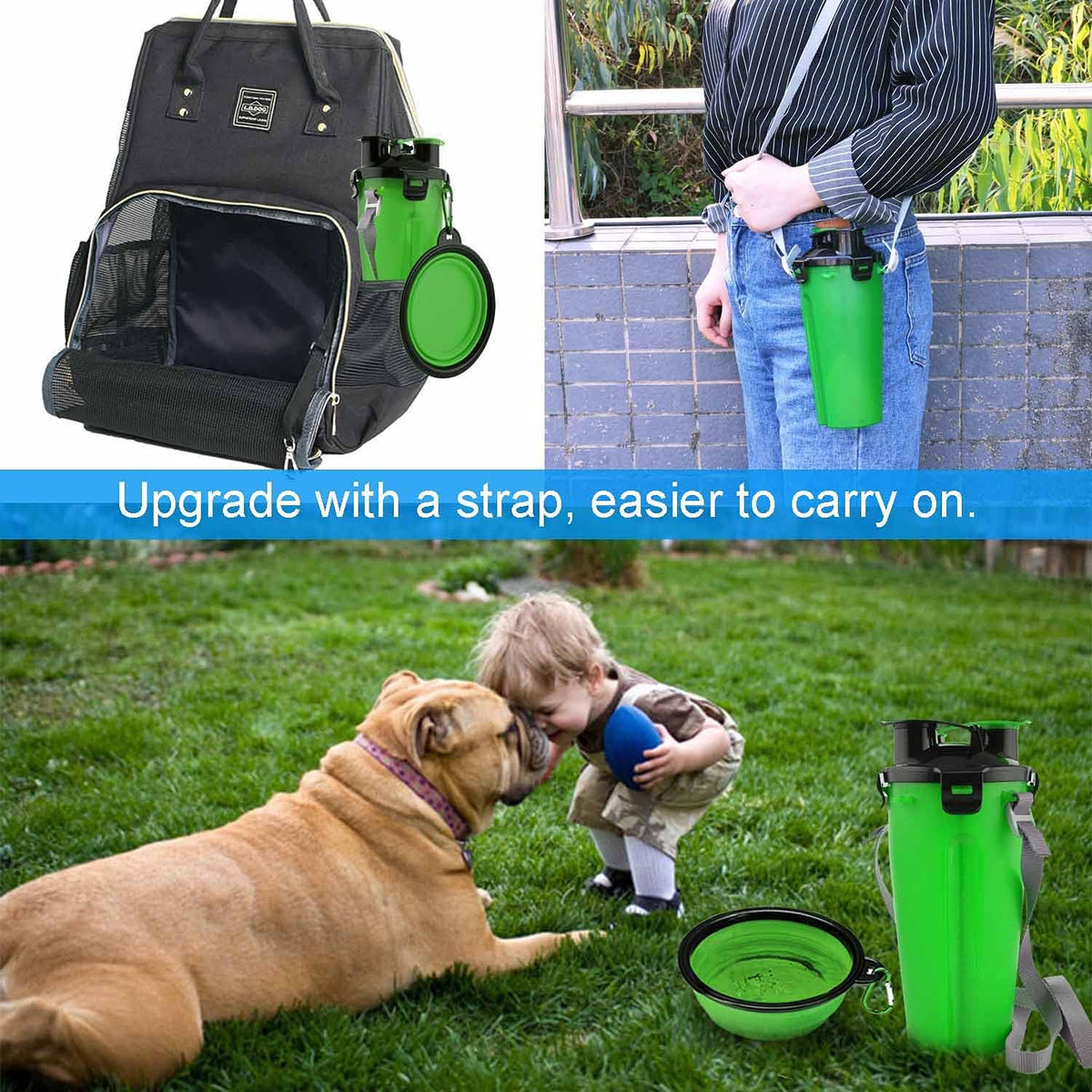 Dog Travel Water Bottle Collapsible Bowls - Green - image 2