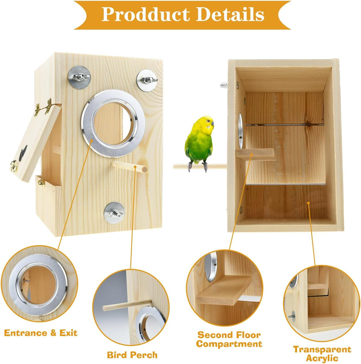 Bird Nest Box Parakeet Breeding Nest Box Bird Nest House Wooden - Small - image 4