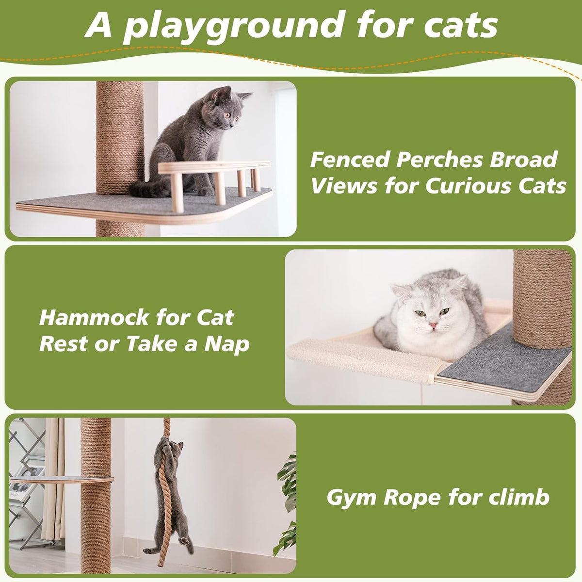 Cat Tree Floor to Ceiling, Cat Tower with Hammock & Perch - image 3
